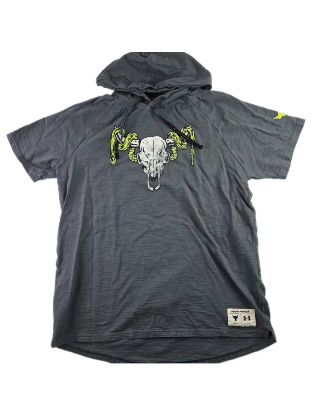 Under Armour Mens Project Rock Charged Cotton Short Sleeve Hoodie-GRAY-L